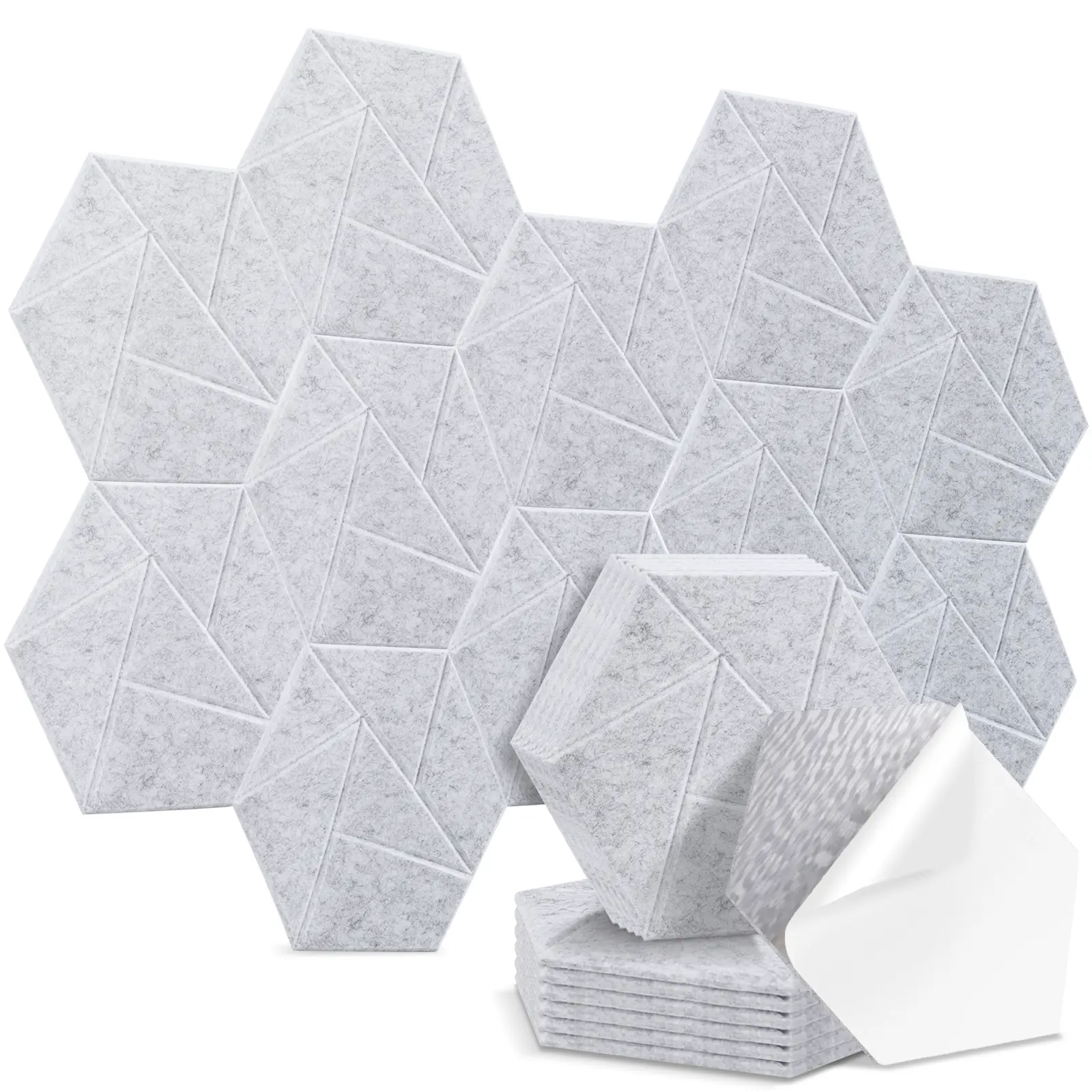 12 Pack Hexagon Acoustic Panels, 12" x 10" x 0.4" High-Density Soundproof Wall Panels, Self-Adhesive Acoustic Wall Panels for Studio, Home, Office, Silvergray