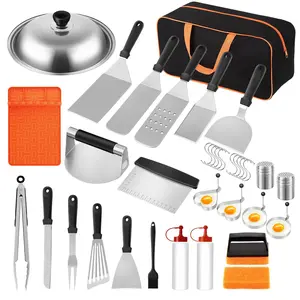 Griddle Accessories Kit,36 Pcs Flat Top Grill Accessories Set for Blackstone and Camp Chef，Grill Spatula Set with Silicone Griddle Tools Mat and Basting Cover for Outdoor BBQ Camping Cooking Stainless