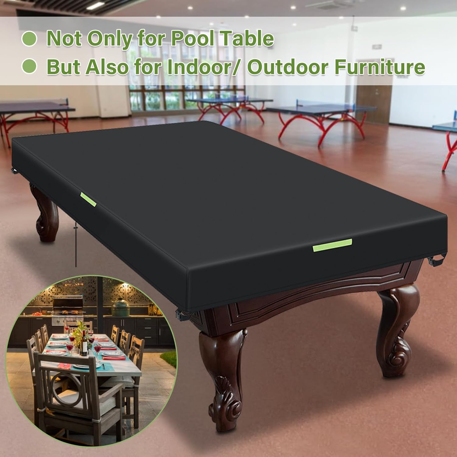 Pool Table Cover, Billiard Table Covers with Handles Buckles Drawstring Indoor Outdoor Pool Table Cover Waterproof for 7/8/9 FT Pool Table Snooker