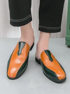 Men's Summer Backless Casual Slippers, Buckle Strap Colorblock Breathable Lightweight Business Fashion Slip-On Sandals