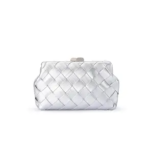 olga berg Quinn Woven Clutch in Silver