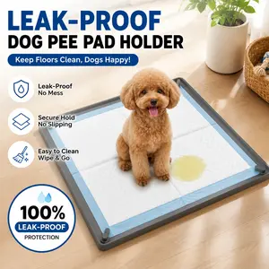 Foldable Pee Pad Holder for Dogs with 4 Magnetic Clips Lock, Peewee Pad Holder Tray with Raised Edges, Silicone Potty Pad Training Holder for Indoor Flooring Protection