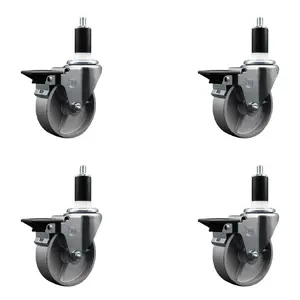 Service Caster SCC-EX20S415-SSR-PLB-138-4 Semi Steel Cast Iron Swivel Expanding Stem Caster with Roller Bearings 4 x 1.5 in. Silver Wheels & 1.38 in. Stems 4 with Posi Lock Brakes - Set of 4