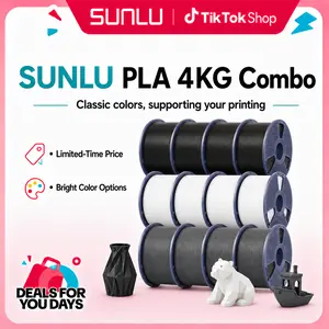 SUNLU PLA 3D Printing Supplies 4KG Same-Color Mega Pack (1kg x 4 Rolls), FBT Next-Day Shipped, High-Speed 3D Printing Material for Studios & Makers (Black/White/Grey)