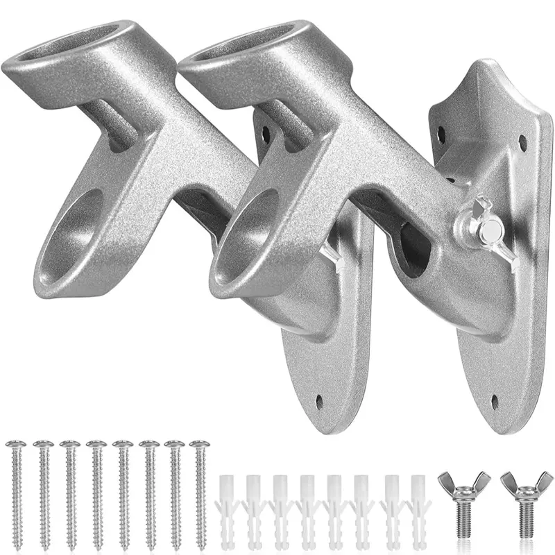 Flag Pole Holder Brackets, BONWIN 1" Flag Pole Mounting Bracket with Hardwares for House Wall Mount, 1" Inner Diameter, Two Positions & Aluminium Alloy, Rust Free Coated (Silver - 2 Pack)