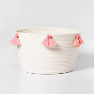 Large Coiled Rope Basket with Tassels Natural/Rose Pink - Pillowfort