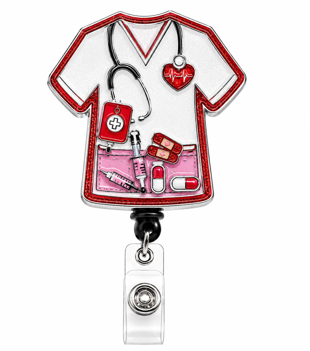 Nurse Scrub Top Badge Reel, Cute Medical ID Badge Holder, Retractable Nurse Badge Reel