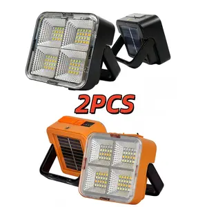 2pcs portable solar rechargeable outdoor camping hand lamp, led tent lamp with 90-degree rotatable retractable handle.