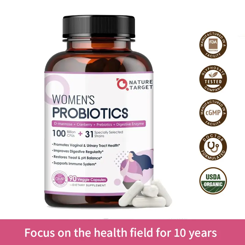 Nature Target Probiotics for Women, 100 Billion CFUs Probiotic with Digestive Enzymes & Prebiotics, Probiotics with Cranberry, Healthcare Supplement v