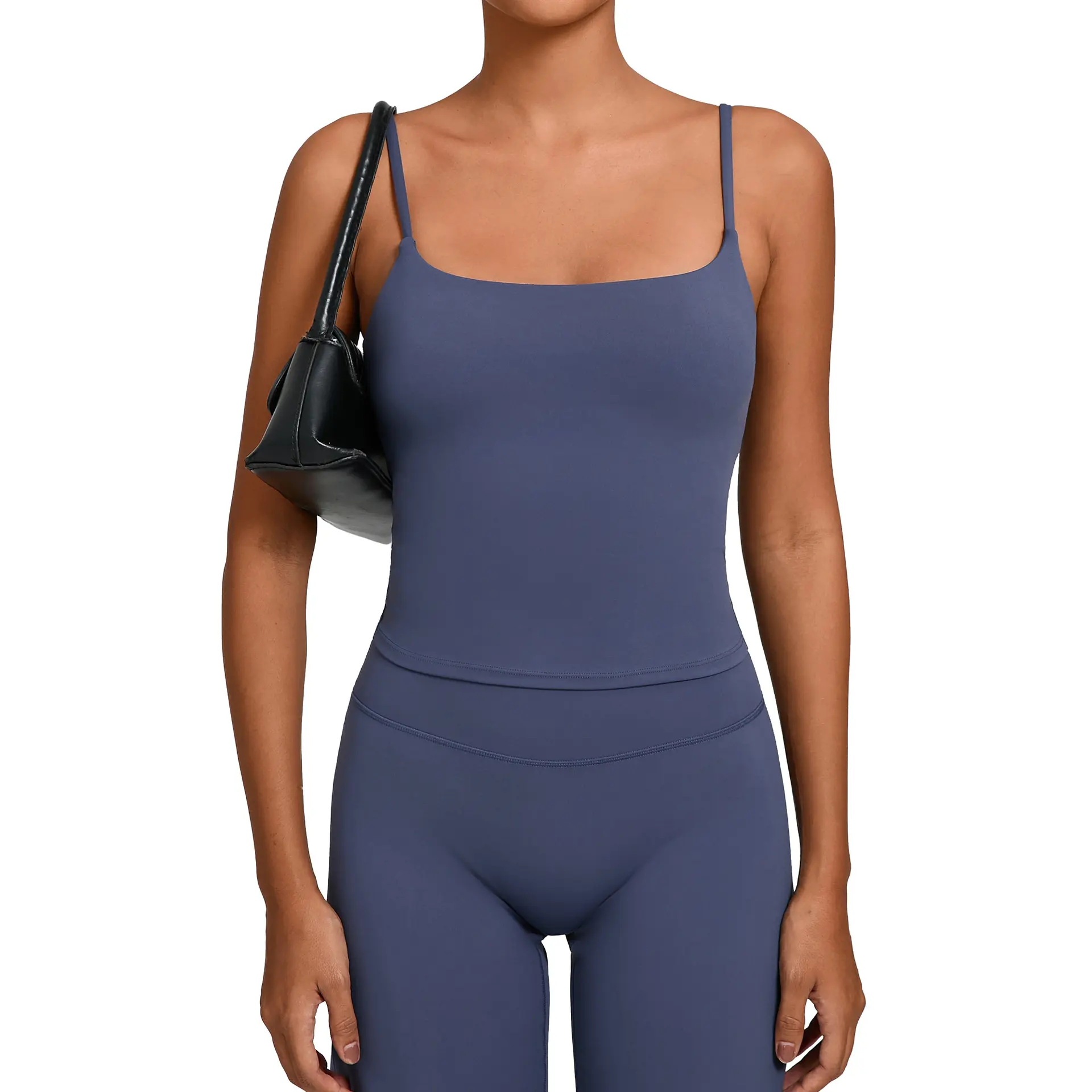 Adjustable Straps Built-in Bra Tank Top - Cross Back VS Spaghetti Straps & Scoop Neck, Slim Cute Buttery Soft Thicker Fabric Longline Sports Bra with Built-in One-Piece Bra Pads Yoga Fitness Gym Activewear