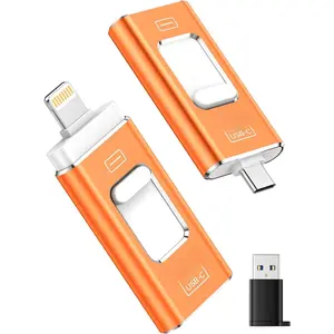 512GB Dual Interface Flash Drive for Phone Storage Photos Videos, Phone USB Backup External Photo Memory Stick - No App Required, Compatible with , iPad, Android & PC (Orange)