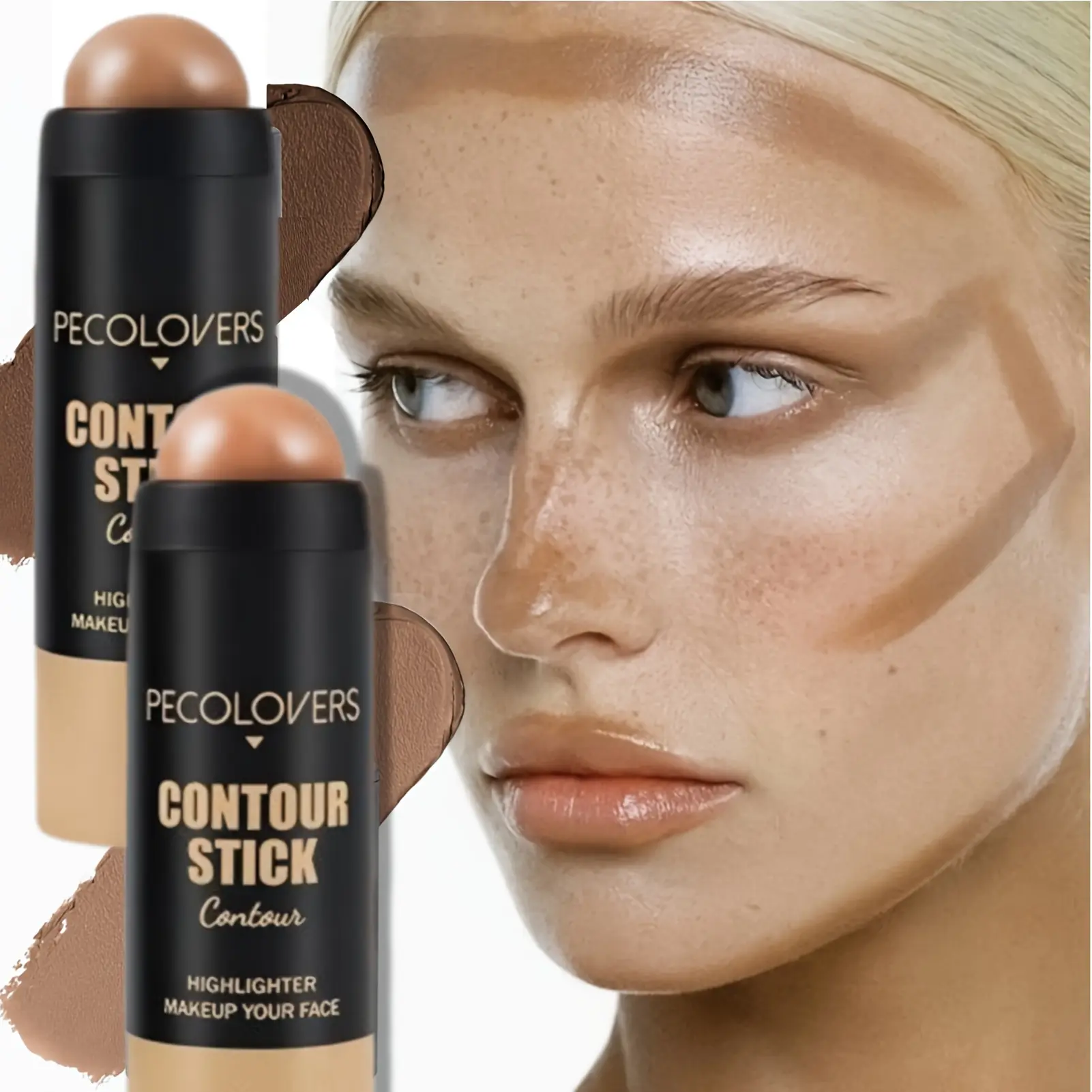 Double-head Face Contour Stick, Bronzer Stick, Water Proof Long-lasting Natural Finish for All Skins, Highlight & Contour & Concealer 3d Face.
