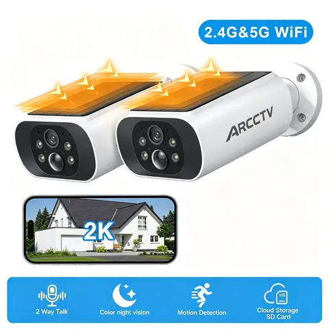 ARCCTV Trend 4MP Cordless Solar Security Camera - 2.4G&5G WiFi Outdoor Camera, Wall Mount, IP65 Waterproof, Lithium Ion Battery, PIR Motion Sensor, Color Night Vision, 2-Way Talk, Works with Alexa, Micro SD Compatible