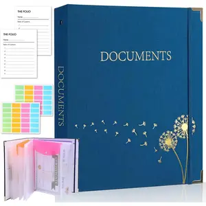 Important Document Organizer with 9 Pockets, Aesthetic Folio Folders 3-Ring Accordion Storage Binders Linen Expanding File Folder for Papers, Documents and Files