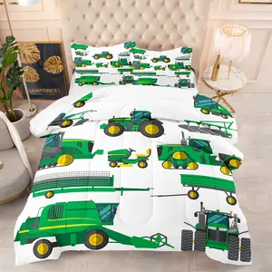 Cartoon Tractor Pattern Comforter Set, 2/3 Counts/set Including 1 Comforter and 1/2 Pillowcases, Soft Comfortable Bedding Set for Home Bedroom