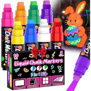8 UV Neon Chalk Markers Glow in the Dark under Blacklight,  Liquid Chalk Markers Erasable 10mm 3 In 1 Nib, Fluorescent  Pens For  Window Glass Blackboard Poster Painting DIY Craft