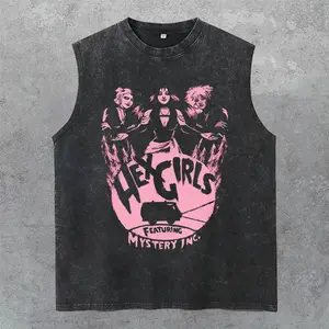 The Hex Girls Tour Washed Tank Tops, Hex Girls Concert, Gym Essential, Retro Halloween, Vintage Casual Crewneck Short Sleeves Menswear T-shirt Classic Cotton Fabric Streetwear
