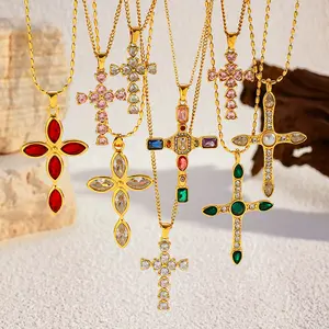 Upgraded Rainbow Cross Pendant Necklace Dainty Multicolor Faith Cross Vintage Glam Y2K Vibes for Women Girls Colorful Sparkle Perfect for Daily Outfits Church Festivals Christian Religious Gifts for Her