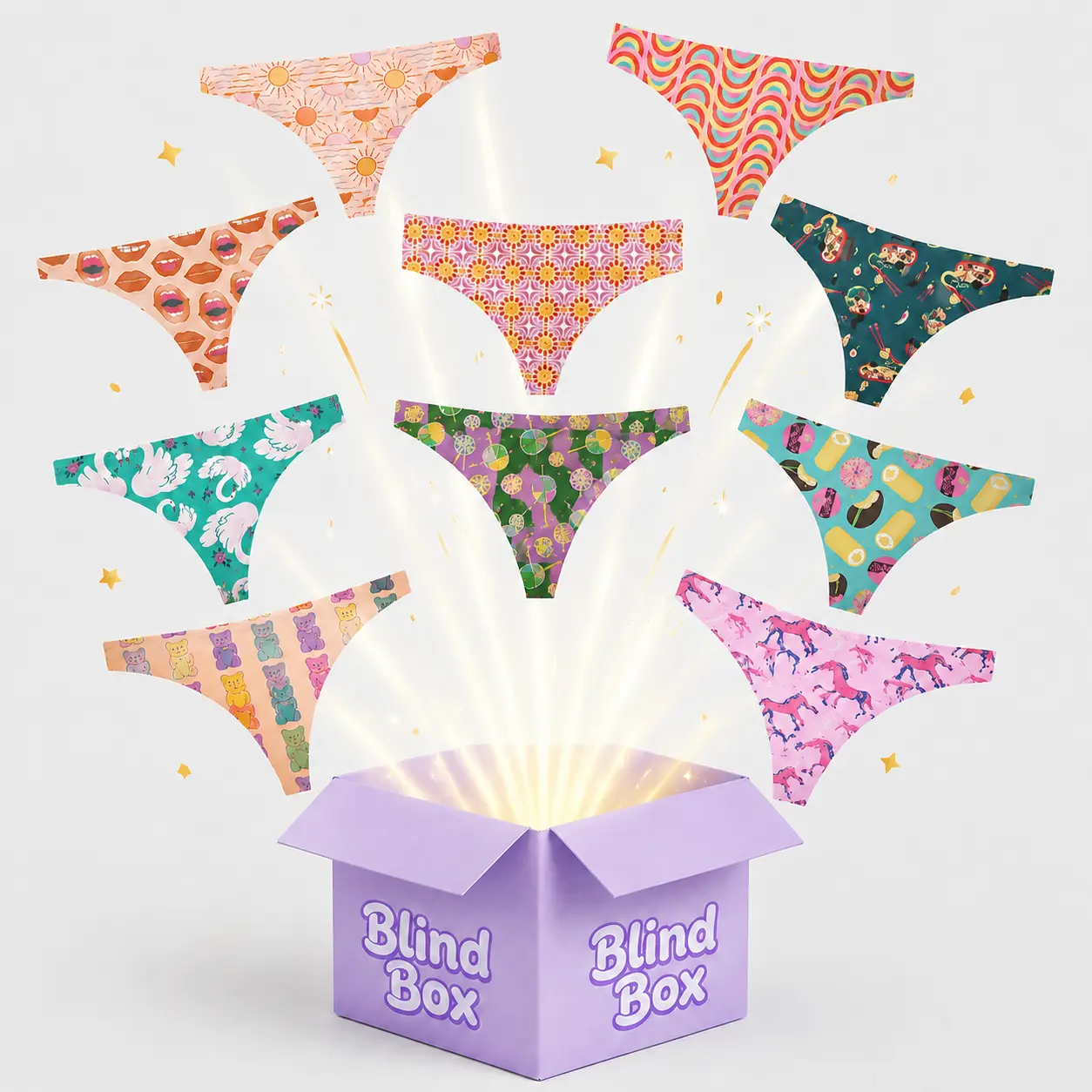 Women's 10-Pcs Seamless Thongs Mystery Box, Casual Spandex Nylon Printed Underwear, Soft Stretch No-Show Low/Mid-Waist Everyday Panties, Plus Size XS-4XL breathable