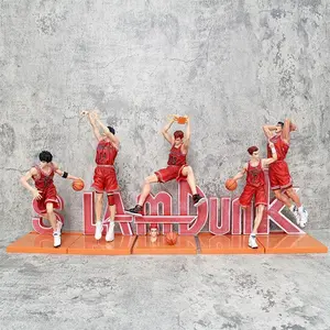 Slam Dunk Hanami Five Tigers Complete Figure Set, Classic Basketball Pose, Wooden Base, High Detail, Anime Collectible, Gift for Boys