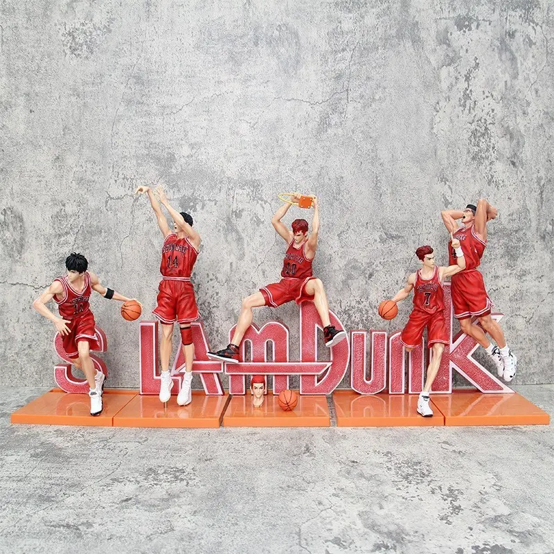 Slam Dunk Hanami Five Tigers Complete Figure Set, Classic Basketball Pose, Wooden Base, High Detail, Anime Collectible, Collectible Statue, Gift for Boys