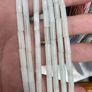 4x13mm approx 28pcs Best-selling 4x13mm delicate natural white light white jade long tube round loose beads, arranged in an artistic and loosely spaced manner to create a dazzling visual hierarchy.Selected high-end light luxury materials, precisely cut t