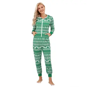 Clearlove Family Matching Christmas Onesie, Cute Vacation Reindeer Print One Piece Pajamas, Hooded Holiday Sleepwear Nightwear Green M