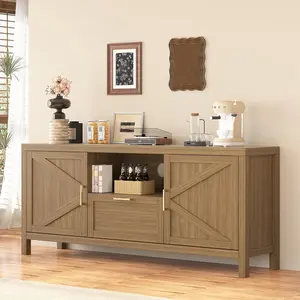 Garvee Entertainment Center for TVs Up to 65 inches, Farmhouse Style Media Console Cabinet with Doors, Storage, and Adjustable Shelves