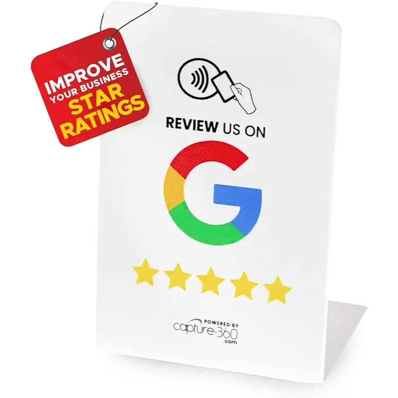 Capture360 Review Stand NFC Digital Feedback Collection with Single-Tap Technology, Simplified Quick-Scan Setup, User-Friendly, Ideal for Cafes, Retail, Salons, Hotels - Google Style