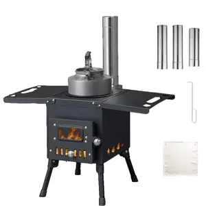 Wood Burning Stove, Wood Stove With Chimney Pipes, Small Camping Wood Stove With Anti-Spark and Adjustment Pipe for Hunting,fishing,Cooking,Heating,Drying Clothes double-layer Hot Tent Stove winter Camping gear
