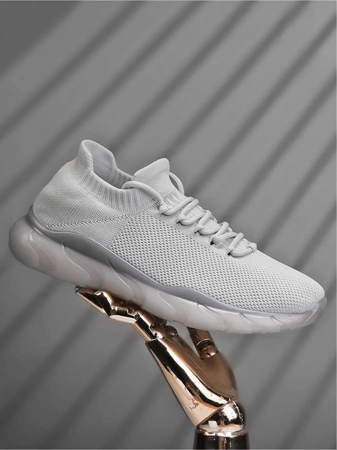 Men's All-White Flyknit Sock-Fit Casual Shoes, Minimalist Mature Style, Flyknit Upper + Sock-Fit Design + Soft Cushion Sole, Breathable Fit, Versatile Style , Ideal for Daily Commuting & Smart Casual Scenarios, Sneaker