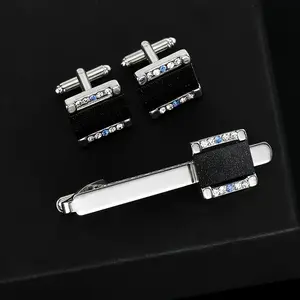 A pair of cufflinks and a tie clip gift box, fashionable and simple square night sky alloy cufflinks for men's suits, shirt buttons, wedding parties, meetings, formal accessories, high-end gifts for people