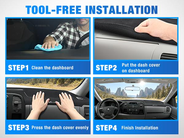 Nilight Dash Cover for 2007‑2013 Chevy Silverado / GMC Sierra 1500 2500 3500, Suede Dashboard Mat Sunshade Glare Dashboard Protector Truck Interior Accessories Black