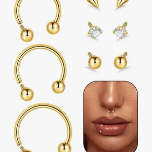3 Piece 16G 18G G23 Titanium Septum Nose Rings for Men Women Horseshoe Septum Ring for Sensitive Skin Internally Threaded Lip Ring Spike Ball Cartilage Helix Daith Tragus Hoop Earring 8-12MM