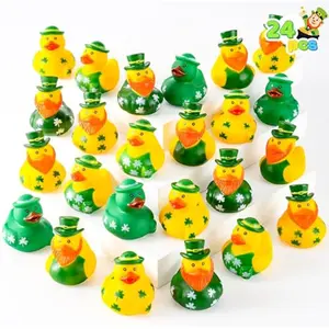 24 Pcs St.Patrick's Day Rubber Ducks, Green Rubber Lucky Ducks with Hats & Shamrock Patterns, Small Kid Bath Toys, St Patrick Gifts for Kids, Party Favors & Decorations