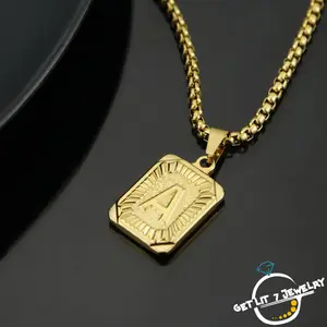 New Hip-Hop Vintage Golden Square Double-Sided A-Z 26-Letter Pendant Necklace | Unisex Style | Couple Necklace | Hip-Hop Style | Vintage Style | Fashion Accessory | Holiday Gift | Birthday Gift | Party Jewelry |
