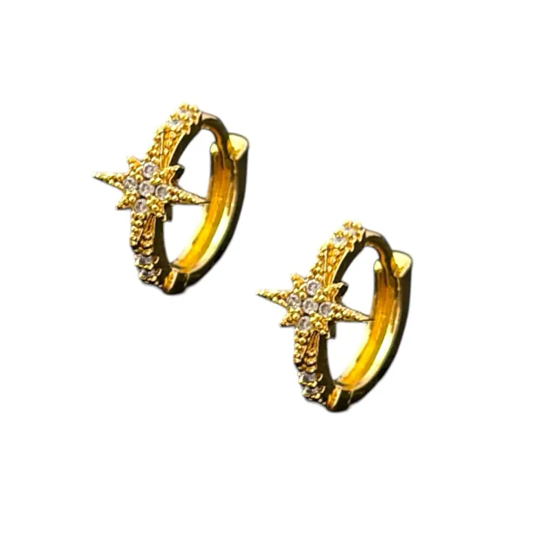 13mm Small Star Gold Hoop Earrings for Men Women Streetwear Punk Hip Hop Unisex Earrings