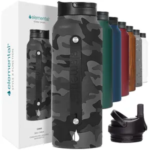 Elemental Stainless Steel Water Bottle 32oz - Leak-Proof, Cold for 24hrs, Viral Aesthetic with Straw & Strap for Gym, Travel, Triple-Wall Insulated, BPA-Free, Eco-Friendly Design
