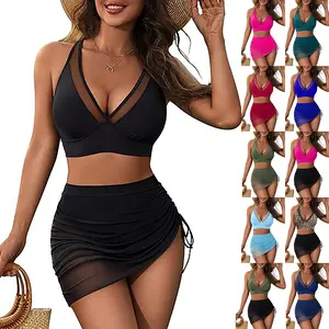 Bathing Suits Womens High Waisted Tummy Control Bikini Sets Mesh Swimsuits