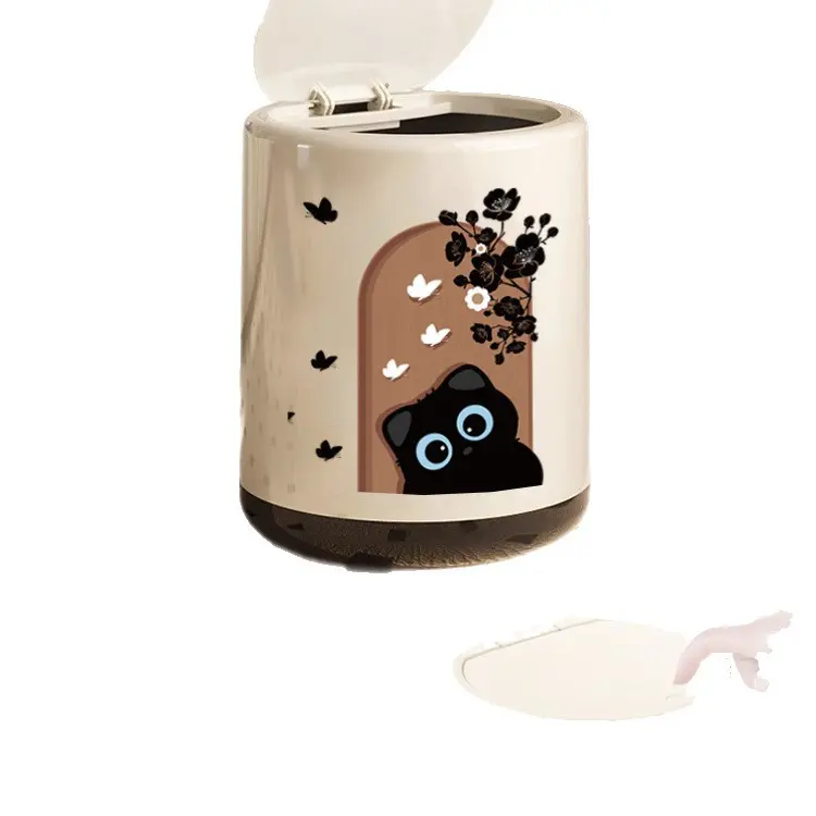 Medieval Trash Can Household New Living Room Retro High-Value with Wheels Bedroom Light Luxury High-End with Cover Cat Design