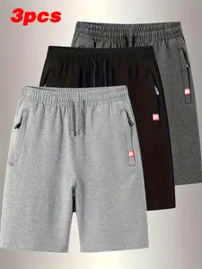 Men’s casual breathable athletic shorts, 3-pack, with drawstring and zipper, suitable for summer beach outdoor activities and everyday wear outdoors