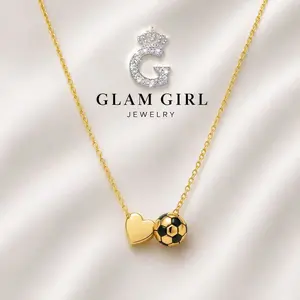 Heart Football Pendant Necklace Sporty Jewelry Fashion Accessories Minimalist Charm Necklace Football Lover Gift for Girls Women Boyfriend Fans Daily Wear Casual Party Jewelry Gift