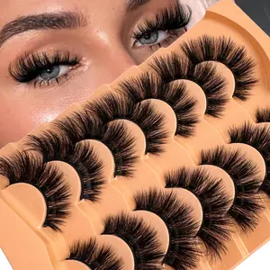 UMIRYAO 7 Pairs New Arrival Russian Volume Cat Eye Mink False Eyelashes, Natural DD Curl Fluffy Faux Mink Lashes, Drama Curly Mink Lash Extensions, Handmade For Natural Look