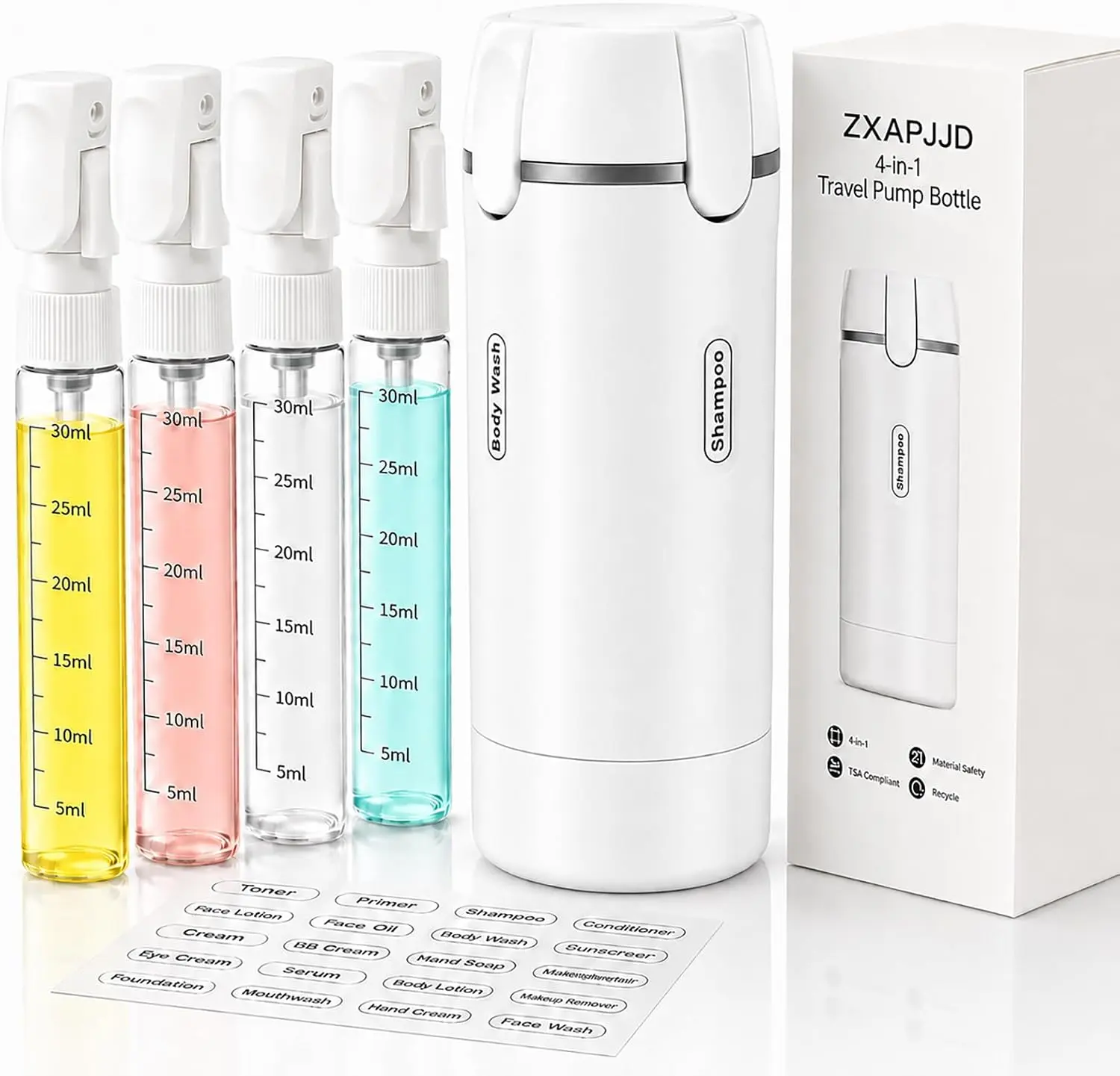 Travel Dispenser Bottle, TSA Approved Leakproof Set|  rotatable, leakproof hard shell, 4x30ml/1oz liquid containers, TSA carry-on approved, for&men