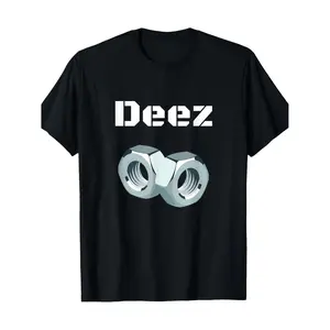 Men's "Deez Nuts" Graphic Cotton T-Shirt - Black, Round Neck, Loose Fit, Casual Humor Design, All-Season Comfort, Machine Washable