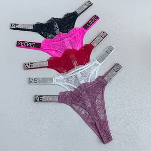 3Pieces of Rhinestone Letter Decor Glitter G-String Thong Women's Sexy Panties Three colors Thongs Calzoncillos de rheinstone
