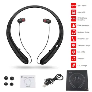 Neckband Headset Waterproof Workout Headphones Bluetooth-Compatible5.0 Noise Canceling Retractable Earbuds with Mic for iPhone Samsung LG