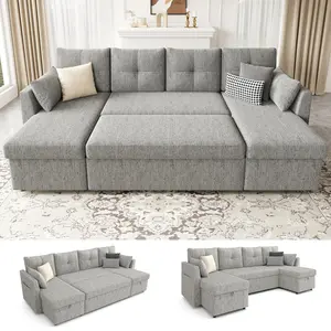 【3 Packages】 Oversized Sleeper Sofa Couch, 106 inch 2 in 1 Pullout Couch Bed with Double Storage Chaise, Sectional Sleeper Sofa Bed with Side Pocket for Living Room