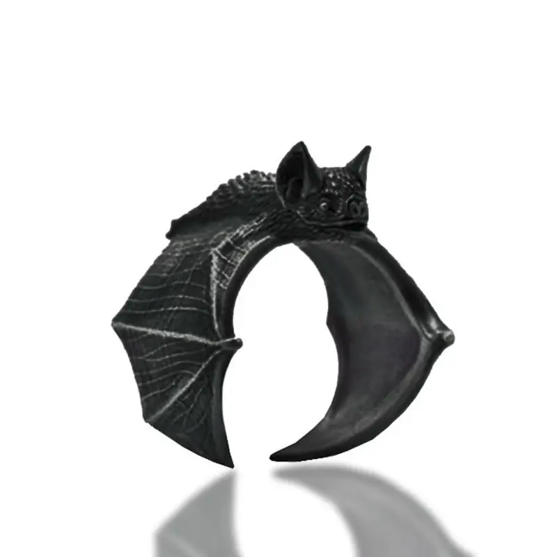 JEWEL-4U - Vintage Halloween Black Bat Finger Rings Fashion Punk Adjustable Bat Ring For Women Men Bat Open Ring Party Cosplay Jewelry Gift