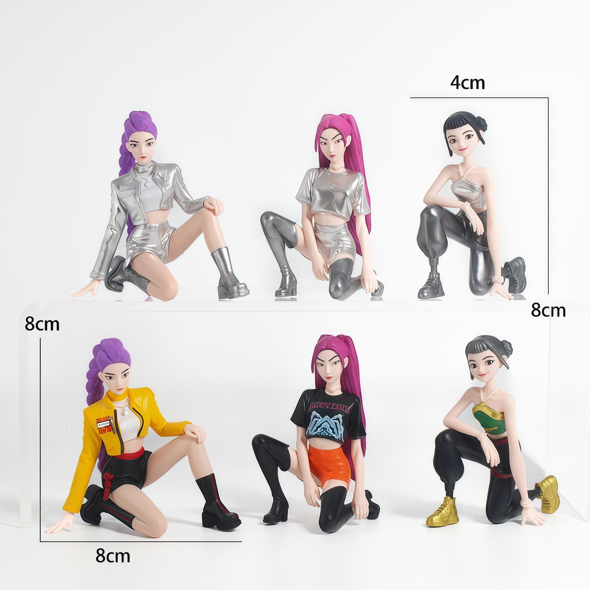 K-POP "Demon Hunt" girl group figurines, popular TikTok items such as Lumie, Mira, and Zoey action figures, girl group squatting figurines for tabletop display, toys and gifts, perfect for giving as a gift to a best friend